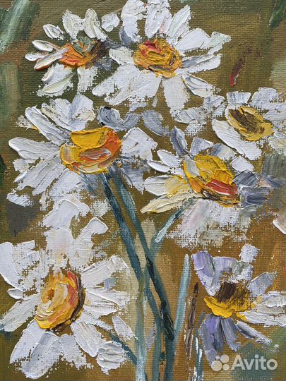 Картина маслом ромашки. Миниатюра