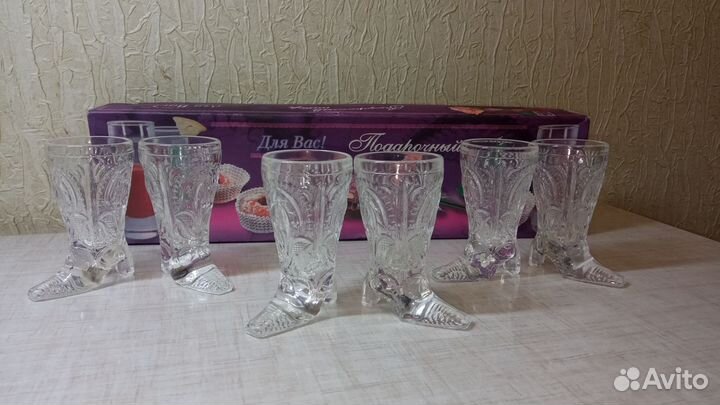 Хрустальные стопки сапожки СССР в коробке