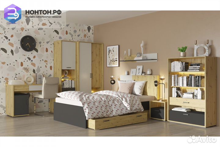 Спальный гарнитур kubo №2 артизан / чёрный / серый