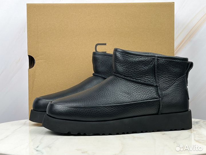 Угги UGG Classic Sugar Ultra Mini Black кожаные