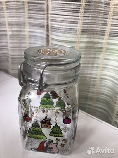 Банка для сыпучих 230мл ручная роспись новогодняя