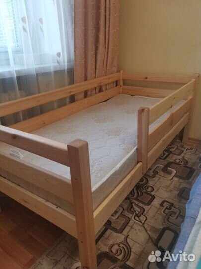 Детская кровать с бортиком от 3 лет с матрасом