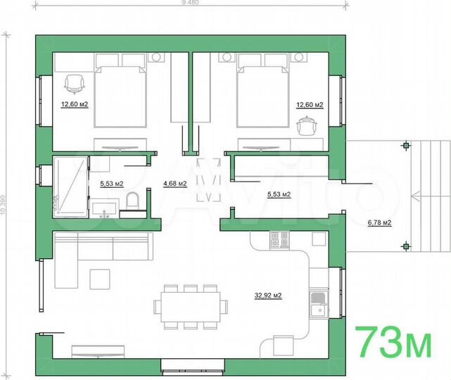 Коттедж 73 м² на участке 8,5 сот.