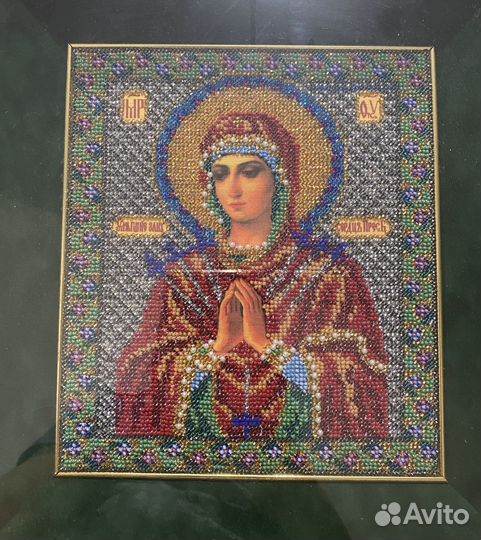 Икона Богородица бисер вышивка ручная работа