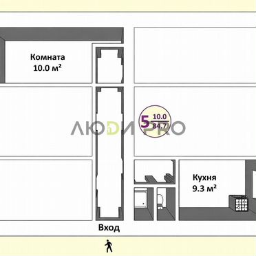 Комната 10 м² в 5-к., 1/5 эт.
