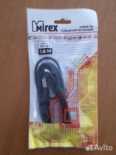 Кабель Mirex USB 2.0 AM - USB BM 1.8m