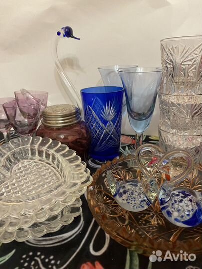 Посуда стеклянная СССР фужеры, лебеди, чайница