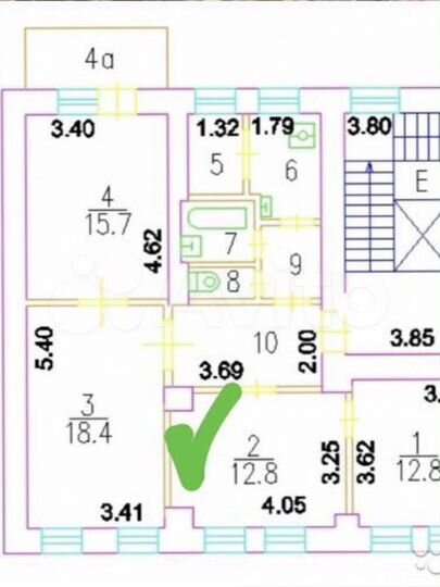 Комната 12,8 м² в 4-к., 7/9 эт.