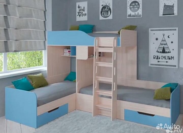 Кровать Трио Дуб Молочный/Оранжевый