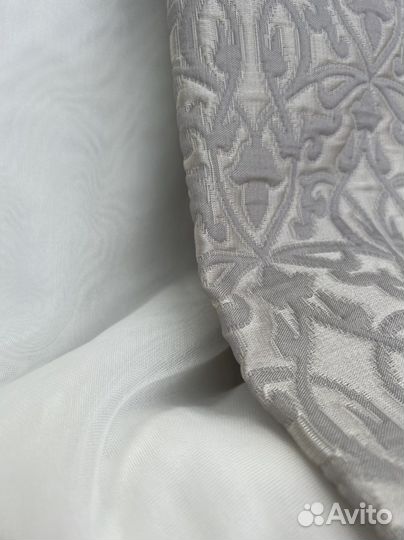 Комплект штор серый жаккард с однотонным тюлем