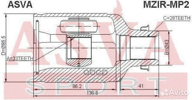 Шрус mazda MPV -06 внутр.прав. mzirmp2 asva