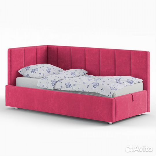 Угловая кровать Quadrа в мягкой обивке для девочек