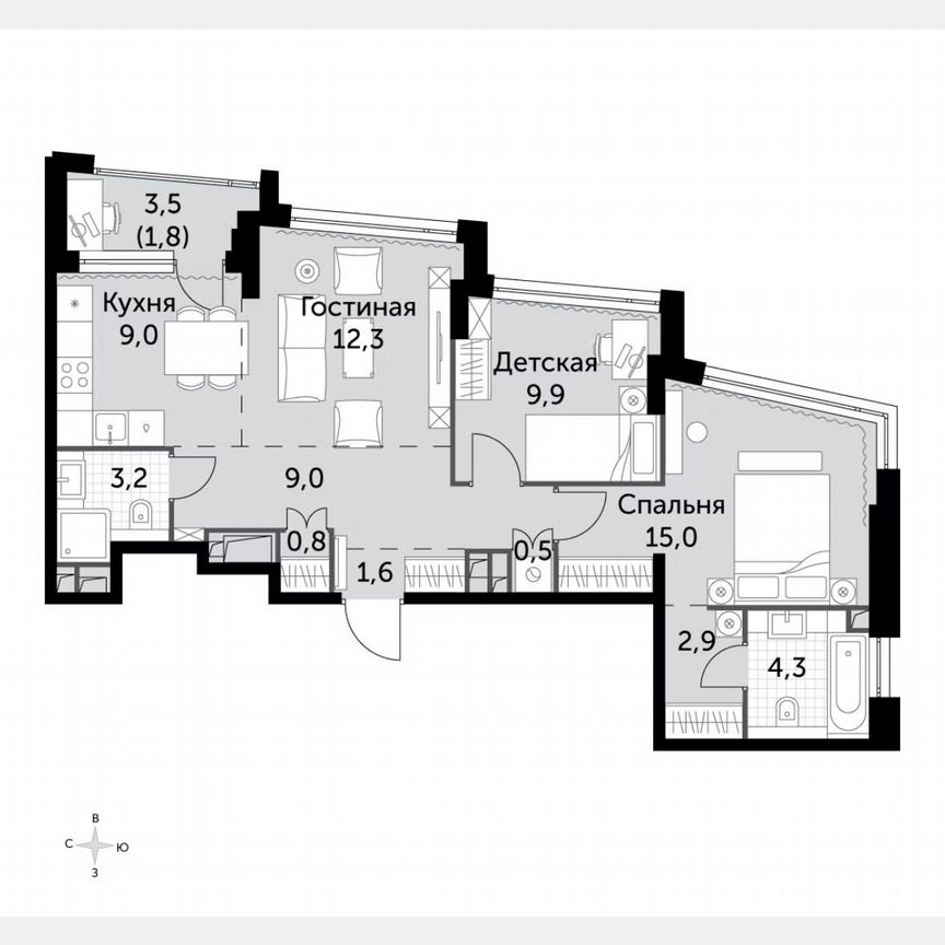 3-к. квартира, 70,3 м², 16/20 эт.
