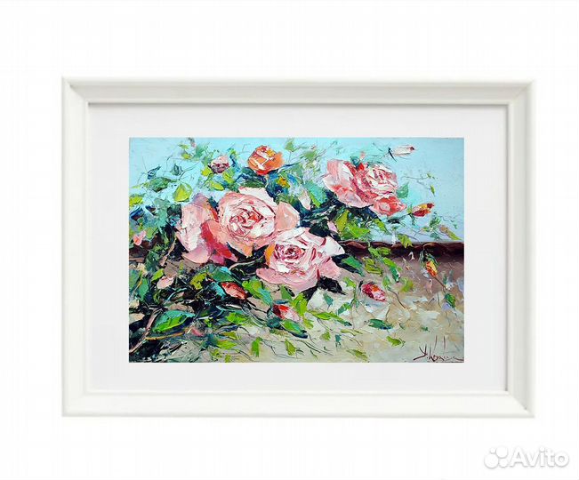 Картина маслом с розами.Картина с цветами 40х30 см