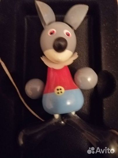 Игрушка Мышонок, деревянная, на резинках, СССР