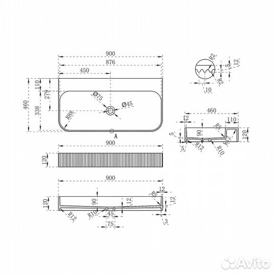 Раковина Solid Surface Vincea VWB-6SG90MW, 900*46