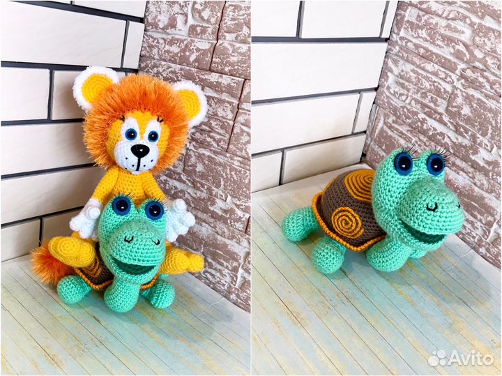 Вязаные игрушки Львёнок и черепаха
