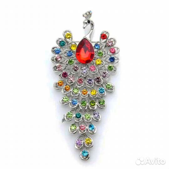 Брошь и Кулон павлин, разные, с кристаллами. Новая