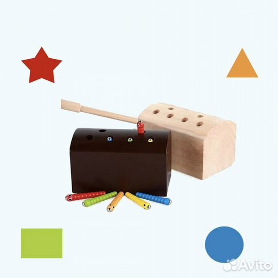 Деревянная магнитная игра «Поймай червячка сундук»