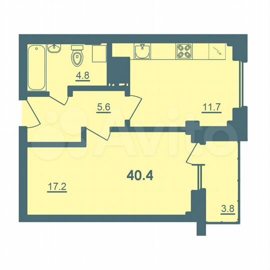 1-к. квартира, 40 м², 8/9 эт.