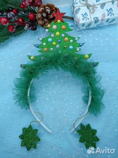 Ободок снежинка, ёлочка, конфетка для волос