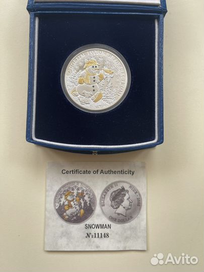 Серебряная монета с позолотой «Снеговик»