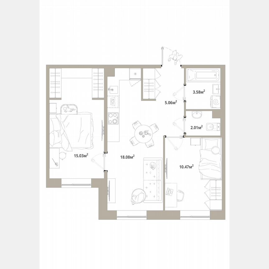 2-к. квартира, 54,2 м², 1/12 эт.