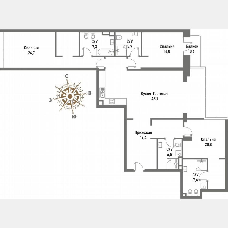3-к. квартира, 158,7 м², 5/15 эт.