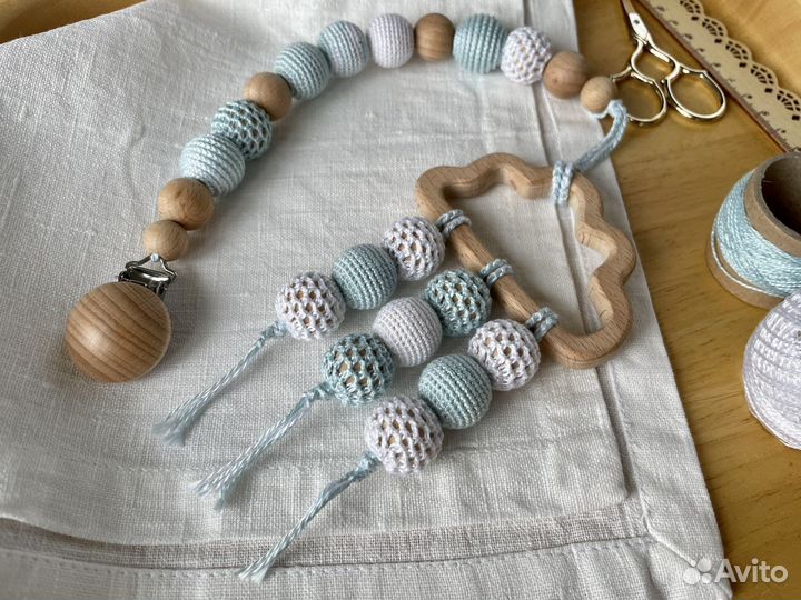 Держатель для пустышки + грызунок Облачко