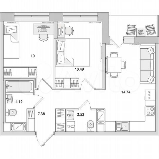 2-к. квартира, 53,2 м², 2/17 эт.
