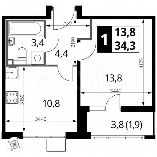 1-к. квартира, 34,3 м², 18/22 эт.