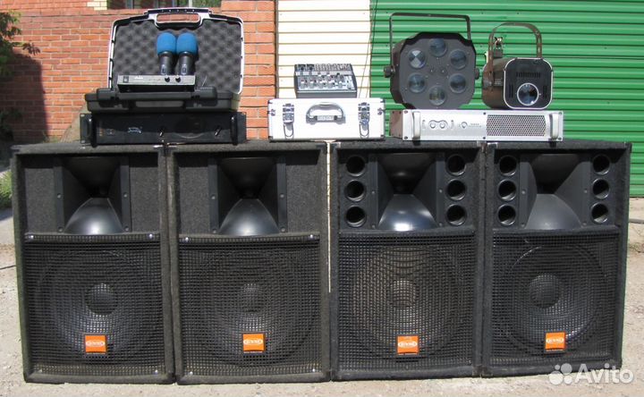 Колонки EVM 2800W Усилки Микшер Микрофоны Светомуз