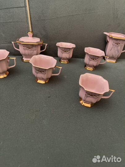 Розовый фарфор Чехия,кофейный сервиз