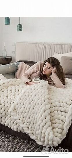 Плед 150 на 200 ручная вязка шерсть мериноса