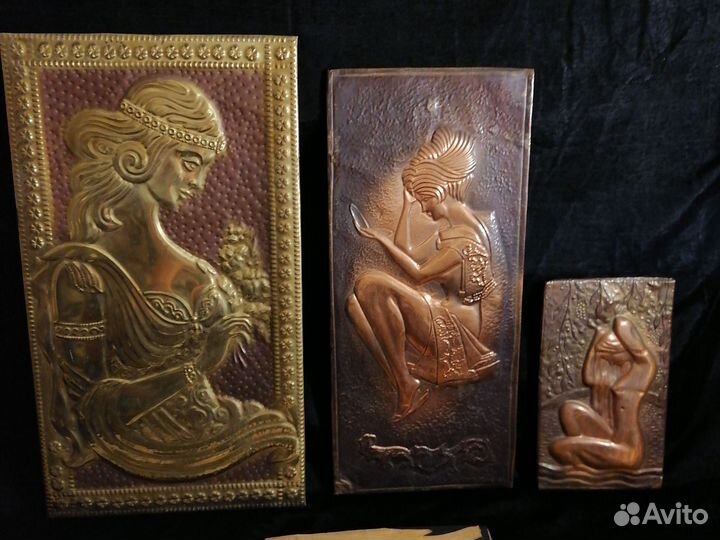 Настенное панно СССР чеканки, дерево