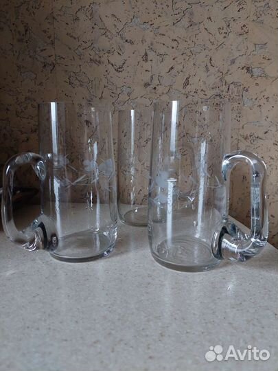 Бокалы.Ручная гравировка.Стакан-ваза. Стекло. СССР