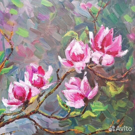 Картина маслом на холсте цветы Магнолия