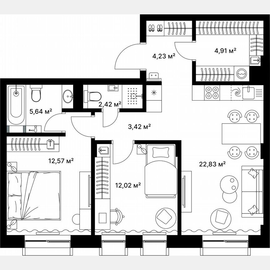 2-к. квартира, 68 м², 5/5 эт.