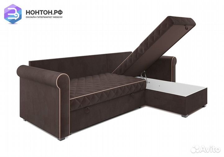 Угловой диван дельфин Берлин микровелюр коричневый