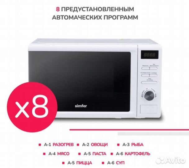 Микроволновая печь соло Simfer MD2250 White. Новая