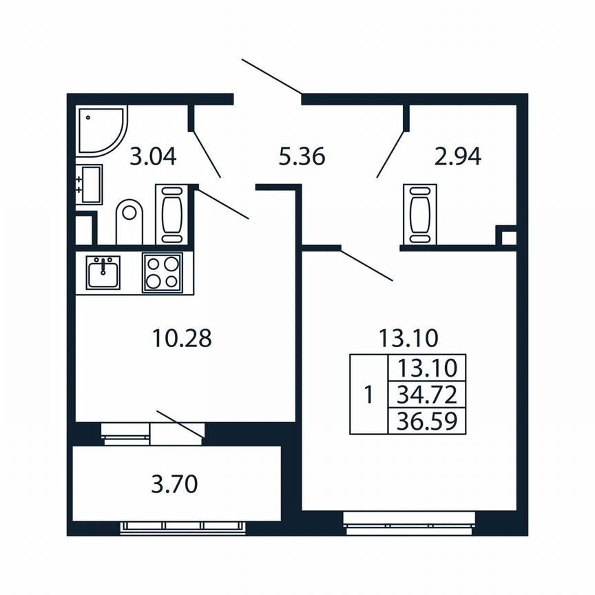1-к. квартира, 38,4 м², 13/13 эт.