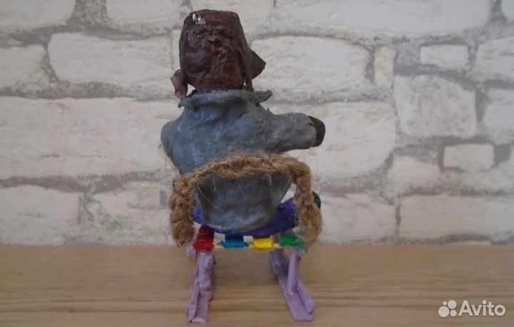 Ватная игрушка. Мальчик на санках, ручной работы