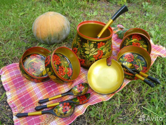 Деревянная посуда супница хохлома винтаж СССР 12шт