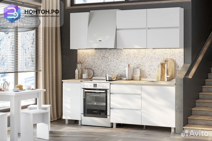 Кухня Грейс 1.6 м белый текстурный / тростник