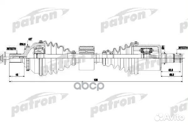 Полуось передняя левая 36X536X26 ABS: 48T volvo