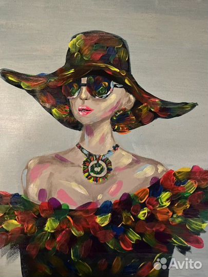Картина акрилом дама в шляпе