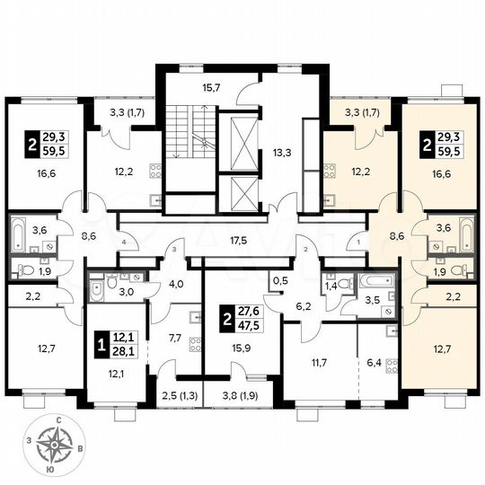 2-к. квартира, 59,5 м², 15/24 эт.