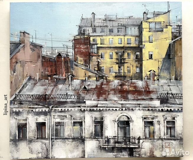 Картина маслом Петербург Крыши летний пейзаж город