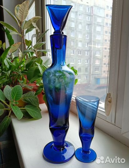 Графин и бокал синее стекло дхз Винтаж СССР
