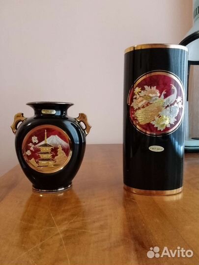 Вазы японские винтажные чёрные фарфор